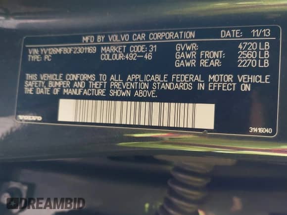 2015 Volvo S60 T5 Drive-E Premier with VIN YV126MFB0F2301169, listed as a IAAI auction lot 42500241 with 71,732 mi miles and . Bid and sale history available at DreamBid. Image 9.