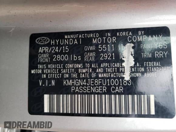 2015 Hyundai Genesis 3.8L с VIN KMHGN4JE8FU100183, выставлен на аукционе Copart как лот 67677473 с пробегом 71 378 миль миль и . История ставок и продаж доступна на DreamBid. Изображение 12.