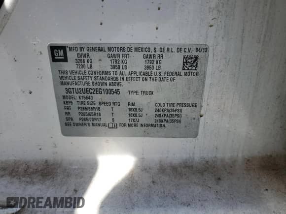 2014 GMC Sierra 1500 SLE z VIN 3GTU2UEC2EG100545, wystawiony jako Copart lot #53821865 z przebiegiem 177 009 mil mil oraz Czysty tytuł • Clean title. Historia ofert i sprzedaży dostępna na DreamBid. Obrazek 12.