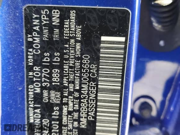 2021 Hyundai Venue SE с VIN KMHRB8A34MU065680, выставлен на аукционе Copart как лот 82906244 с пробегом Не указан миль и Списание • Salvage title. История ставок и продаж доступна на DreamBid. Изображение 13.