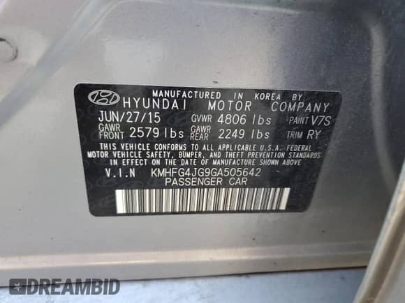 2016 Hyundai Azera с VIN KMHFG4JG9GA505642, выставлен на аукционе Copart как лот 74641744 с пробегом 107 004 миль миль и Списание • Salvage title. История ставок и продаж доступна на DreamBid. Изображение 12.