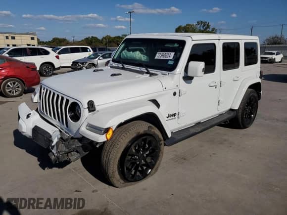 2021 Jeep Wrangler Unlimited Sahara High Altitude with VIN 1C4HJXEGXMW597689, listed as a Copart auction lot 72390024 with 33,200 mi miles and Salvage title. Bid and sale history available at DreamBid. Image 1.