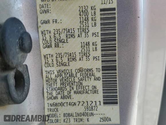 2016 Nissan Frontier S z VIN 1N6BD0CT4GN721211, wystawiony jako Copart lot #80810385 z przebiegiem 58 831 mil mil oraz Szkoda całkowita • Salvage title. Historia ofert i sprzedaży dostępna na DreamBid. Obrazek 12.