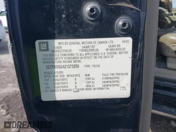 2002 GMC Sierra 1500 Denali z VIN 2GTFK69U421373269, wystawiony jako IAAI lot #41393988 z przebiegiem 180 672 mil mil oraz . Historia ofert i sprzedaży dostępna na DreamBid. Obrazek 9.