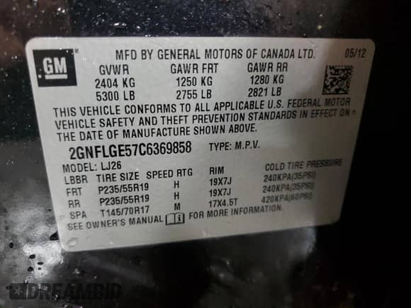2012 Chevrolet Equinox LTZ с VIN 2GNFLGE57C6369858, выставлен на аукционе Copart как лот 66672505 с пробегом Не указан миль и Списание • Salvage title. История ставок и продаж доступна на DreamBid. Изображение 14.