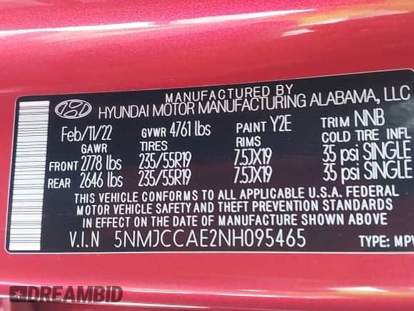 2022 Hyundai Tucson SEL z VIN 5NMJCCAE2NH095465, wystawiony jako IAAI lot #43341709 z przebiegiem 54 550 mil mil oraz . Historia ofert i sprzedaży dostępna na DreamBid. Obrazek 9.