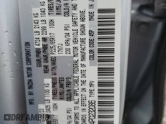 2023 Mazda CX-5 S Select с VIN JM3KFBBM4P0232086, выставлен на аукционе Copart как лот 81765155 с пробегом 26 834 миль миль и Списание • Salvage title. История ставок и продаж доступна на DreamBid. Изображение 12.