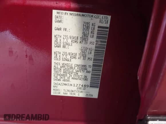 2018 Nissan Murano SL z VIN 5N1AZ2MH3JN127489, wystawiony jako IAAI lot #41436330 z przebiegiem 113 715 mil mil oraz . Historia ofert i sprzedaży dostępna na DreamBid. Obrazek 9.