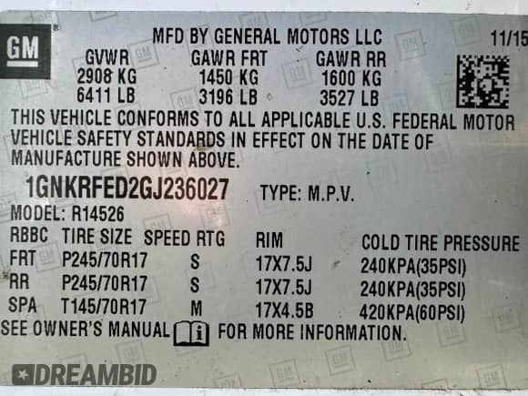 2016 Chevrolet Traverse LS z VIN 1GNKRFED2GJ236027, wystawiony jako Copart lot #71632494 z przebiegiem 117 234 mil mil oraz Szkoda całkowita • Salvage title. Historia ofert i sprzedaży dostępna na DreamBid. Obrazek 15.