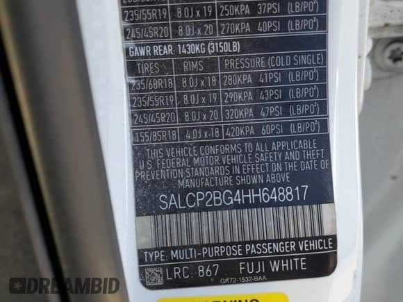 2017 Land Rover Discovery Sport SE с VIN SALCP2BG4HH648817, выставлен на аукционе Copart как лот 84256805 с пробегом 142 088 миль миль и Чистый • Clean title. История ставок и продаж доступна на DreamBid. Изображение 12.