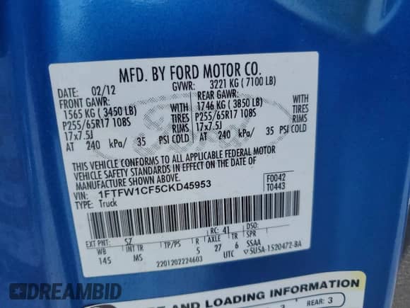 2012 Ford F-150 XLT с VIN 1FTFW1CF5CKD45953, выставлен на аукционе Copart как лот 80826055 с пробегом 377 259 миль миль и Списание • Salvage title. История ставок и продаж доступна на DreamBid. Изображение 12.