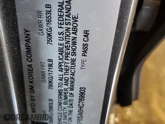 2017 Chevrolet Spark LT с VIN KL8CF6SA6HC769903, выставлен на аукционе Copart как лот 65780795 с пробегом 43 869 миль миль и Списание • Salvage title. История ставок и продаж доступна на DreamBid. Изображение 12.