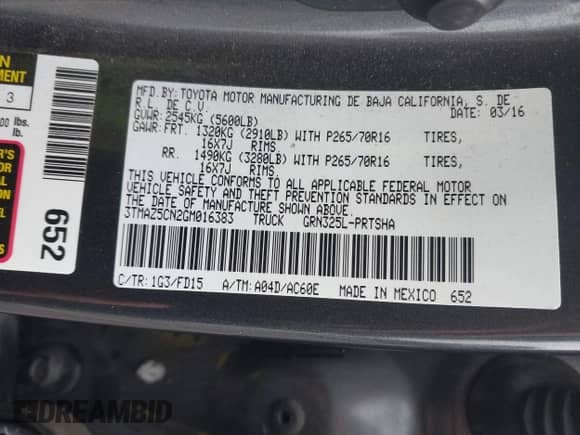 2016 Toyota Tacoma SR5 с VIN 3TMAZ5CN2GM016383, выставлен на аукционе IAAI как лот 41510433 с пробегом 148 201 миль миль и . История ставок и продаж доступна на DreamBid. Изображение 9.
