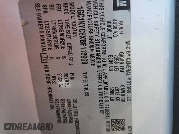 2011 Chevrolet Silverado 2500HD LTZ z VIN 1GC1KYC8XBF113968, wystawiony jako Copart lot #70536765 z przebiegiem 130 485 mil mil oraz Szkoda całkowita • Salvage title. Historia ofert i sprzedaży dostępna na DreamBid. Obrazek 13.