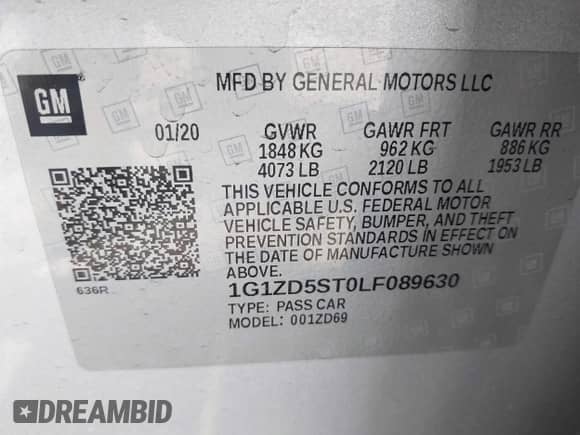 2020 Chevrolet Malibu LT with VIN 1G1ZD5ST0LF089630, listed as a IAAI auction lot 43156440 with 108,509 mi miles and . Bid and sale history available at DreamBid. Image 9.