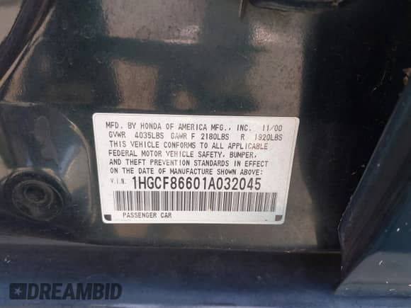 2001 Honda Accord VP с VIN 1HGCF86601A032045, выставлен на аукционе IAAI как лот 42662663 с пробегом 102 476 миль миль и . История ставок и продаж доступна на DreamBid. Изображение 9.