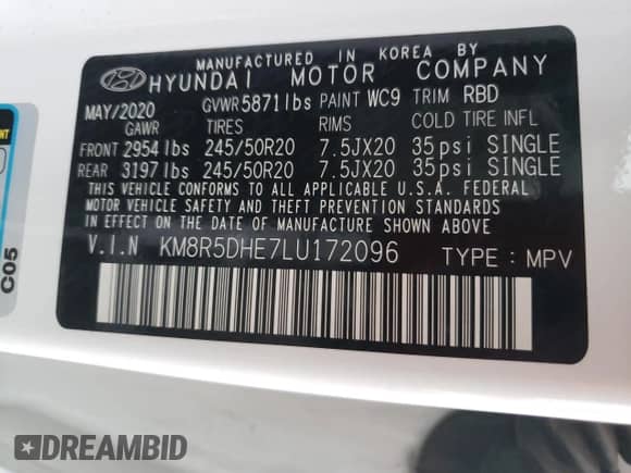 2020 Hyundai Palisade Limited z VIN KM8R5DHE7LU172096, wystawiony jako Copart lot #45697794 z przebiegiem 57 869 mil mil oraz . Historia ofert i sprzedaży dostępna na DreamBid. Obrazek 13.