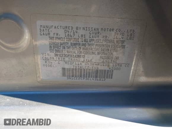 2014 Nissan Note S with VIN 3N1CE2CP3EL436812, listed as a IAAI auction lot 41271500 with 49,769 mi miles and . Bid and sale history available at DreamBid. Image 9.