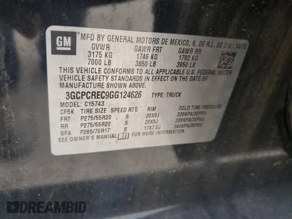 2016 Chevrolet Silverado 1500 LT with VIN 3GCPCREC9GG124626, listed as a Copart auction lot 80795265 with 115,667 mi miles and Salvage title. Bid and sale history available at DreamBid. Image 13.