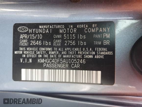 2010 Hyundai Genesis с VIN KMHGC4DF5AU105246, выставлен на аукционе Copart как лот 81300535 с пробегом 176 734 миль миль и Списание • Salvage title. История ставок и продаж доступна на DreamBid. Изображение 12.