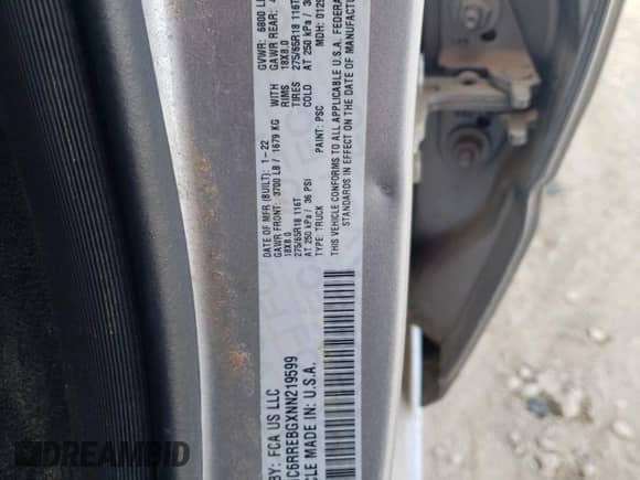 2022 Ram 1500 Big Horn с VIN 1C6RREBGXNN219599, выставлен на аукционе Copart как лот 43715205 с пробегом 82 340 миль миль и Чистый • Clean title. История ставок и продаж доступна на DreamBid. Изображение 12.