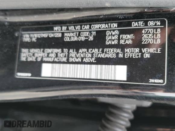 2015 Volvo S60 T5 Platinum с VIN YV1612TM5F1341358, выставлен на аукционе Copart как лот 46042365 с пробегом Не указан миль и Списание • Salvage title. История ставок и продаж доступна на DreamBid. Изображение 13.