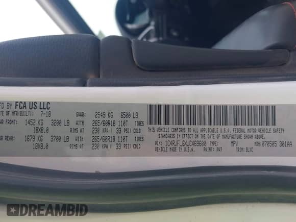 2018 Jeep Grand Cherokee Trailhawk z VIN 1C4RJFLGXJC469600, wystawiony jako IAAI lot #43016113 z przebiegiem 139 729 mil mil oraz . Historia ofert i sprzedaży dostępna na DreamBid. Obrazek 9.