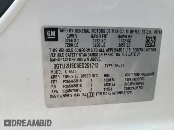 2014 GMC Sierra 1500 SLE z VIN 3GTU2UEC6EG251713, wystawiony jako Copart lot #82122335 z przebiegiem 235 756 mil mil oraz Szkoda całkowita • Salvage title. Historia ofert i sprzedaży dostępna na DreamBid. Obrazek 12.