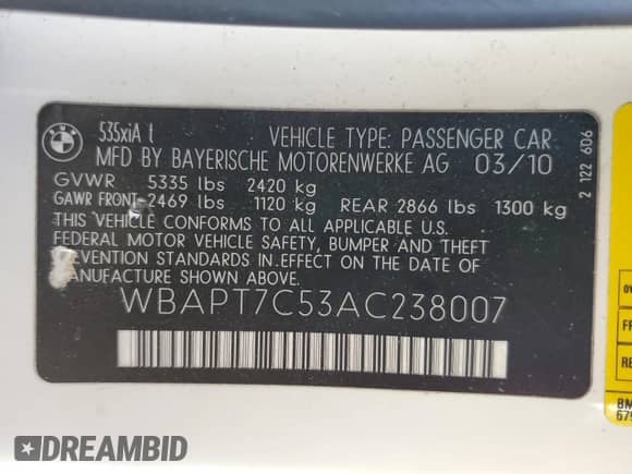 2010 BMW 5 Series 535i xDrive с VIN WBAPT7C53AC238007, выставлен на аукционе Copart как лот 84875514 с пробегом 173 568 миль миль и Списание • Salvage title. История ставок и продаж доступна на DreamBid. Изображение 12.