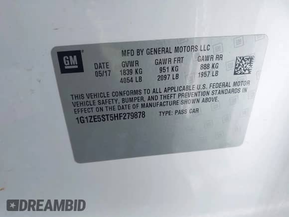 2017 Chevrolet Malibu LT with VIN 1G1ZE5ST5HF279878, listed as a IAAI auction lot 43118825 with 116,891 mi miles and . Bid and sale history available at DreamBid. Image 9.