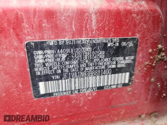 2017 Subaru WRX Limited with VIN JF1VA1N63H8811400, listed as a Copart auction lot 58250915 with 118,901 mi miles and Salvage title. Bid and sale history available at DreamBid. Image 12.