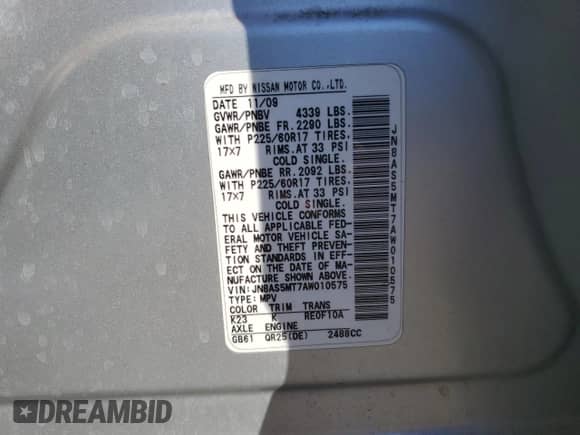 2010 Nissan Rogue SL с VIN JN8AS5MT7AW010575, выставлен на аукционе Copart как лот 82554985 с пробегом 191 740 миль миль и Списание • Salvage title. История ставок и продаж доступна на DreamBid. Изображение 13.