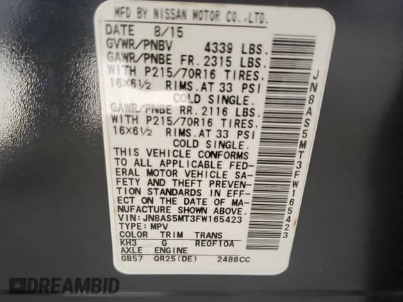 2015 Nissan Rogue S with VIN JN8AS5MT3FW165423, listed as a Copart auction lot 86219845 with 115,498 mi miles and Salvage title. Bid and sale history available at DreamBid. Image 13.