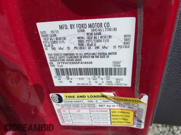 2013 Ford F-150 XLT с VIN 1FTFW1E65DFA19335, выставлен на аукционе IAAI как лот 42041265 с пробегом 71 667 миль миль и . История ставок и продаж доступна на DreamBid. Изображение 9.