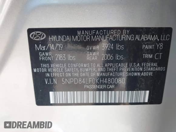 2019 Hyundai Elantra SEL z VIN 5NPD84LF0KH480080, wystawiony jako IAAI lot #42619360 z przebiegiem 87 607 mil mil oraz . Historia ofert i sprzedaży dostępna na DreamBid. Obrazek 9.