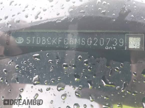 2021 Toyota Sienna LE with VIN 5TDBSKFC6MS020739, listed as a IAAI auction lot 42680138 with 162,547 mi miles and . Bid and sale history available at DreamBid. Image 9.