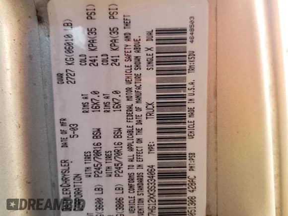 2003 Dodge Dakota с VIN 1D7HG12XX3S334064, выставлен на аукционе Copart как лот 48554465 с пробегом 140 660 миль миль и На запчасти • Non repairable. История ставок и продаж доступна на DreamBid. Изображение 12.