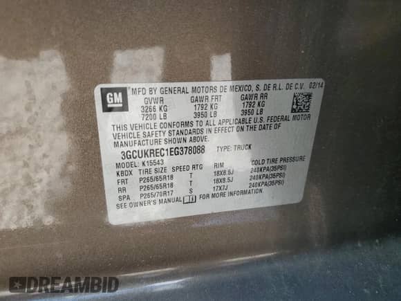 2014 Chevrolet Silverado 1500 LT z VIN 3GCUKREC1EG378088, wystawiony jako Copart lot #86431925 z przebiegiem 245 291 mil mil oraz Czysty tytuł • Clean title. Historia ofert i sprzedaży dostępna na DreamBid. Obrazek 12.