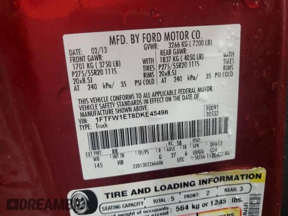 2013 Ford F-150 XLT с VIN 1FTFW1ET8DKE45498, выставлен на аукционе Copart как лот 67114315 с пробегом 223 678 миль миль и Списание • Salvage title. История ставок и продаж доступна на DreamBid. Изображение 12.