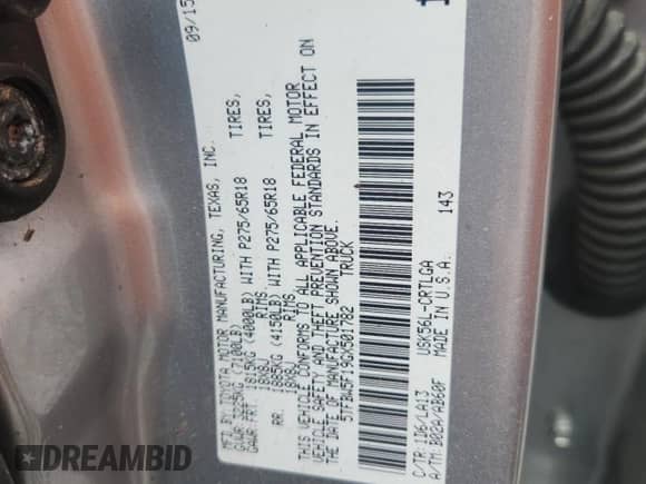 2016 Toyota Tundra Limited z VIN 5TFBW5F19GX501782, wystawiony jako Copart lot #69776075 z przebiegiem Nie podano mil oraz Czysty tytuł • Clean title. Historia ofert i sprzedaży dostępna na DreamBid. Obrazek 12.