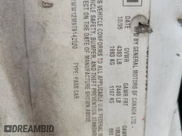 1996 Chevrolet Monte Carlo LS с VIN 2G1WW12M9T9147080, выставлен на аукционе Copart как лот 63085425 с пробегом 168 059 миль миль и Списание • Salvage title. История ставок и продаж доступна на DreamBid. Изображение 12.