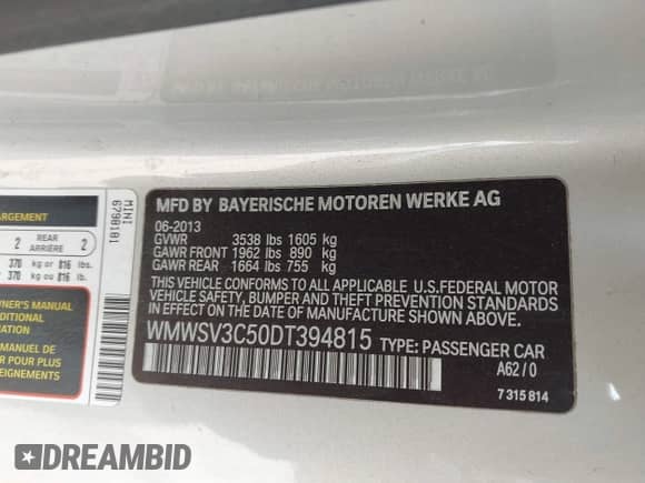2013 MINI Hardtop S с VIN WMWSV3C50DT394815, выставлен на аукционе IAAI как лот 42210785 с пробегом 68 862 миль миль и . История ставок и продаж доступна на DreamBid. Изображение 9.