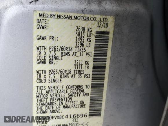 2011 Nissan Frontier Pro-4X z VIN 1N6AD0EVXBC416696, wystawiony jako Copart lot #90623765 z przebiegiem 161 124 mil mil oraz Szkoda całkowita • Salvage title. Historia ofert i sprzedaży dostępna na DreamBid. Obrazek 12.