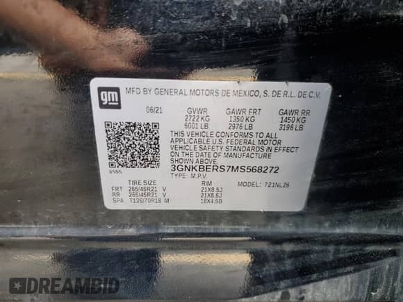 2021 Chevrolet Blazer RS с VIN 3GNKBERS7MS568272, выставлен на аукционе Copart как лот 58446905 с пробегом 52 493 миль миль и Списание • Salvage title. История ставок и продаж доступна на DreamBid. Изображение 14.