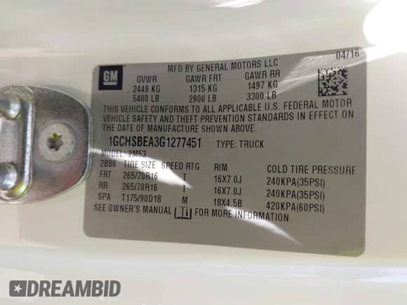 2016 Chevrolet Colorado 2WD WT z VIN 1GCHSBEA3G1277451, wystawiony jako IAAI lot #42976789 z przebiegiem 87 950 mil mil oraz . Historia ofert i sprzedaży dostępna na DreamBid. Obrazek 9.