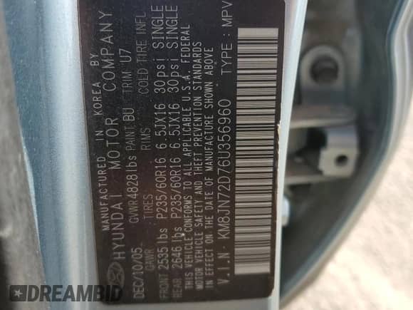 2006 Hyundai Tucson GLS с VIN KM8JN72D76U356960, выставлен на аукционе Copart как лот 70194775 с пробегом 166 428 миль миль и Списание • Salvage title. История ставок и продаж доступна на DreamBid. Изображение 12.