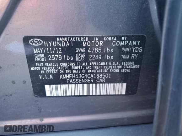 2012 Hyundai Azera с VIN KMHFH4JG4CA168501, выставлен на аукционе Copart как лот 87532345 с пробегом 161 245 миль миль и Чистый • Clean title. История ставок и продаж доступна на DreamBid. Изображение 12.