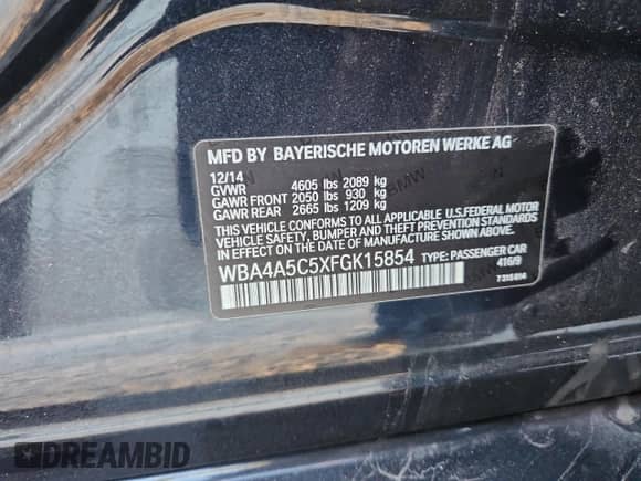 2015 BMW 4 Series 428i with VIN WBA4A5C5XFGK15854, listed as a Copart auction lot 82477925 with 69,170 mi miles and Clean title. Bid and sale history available at DreamBid. Image 12.