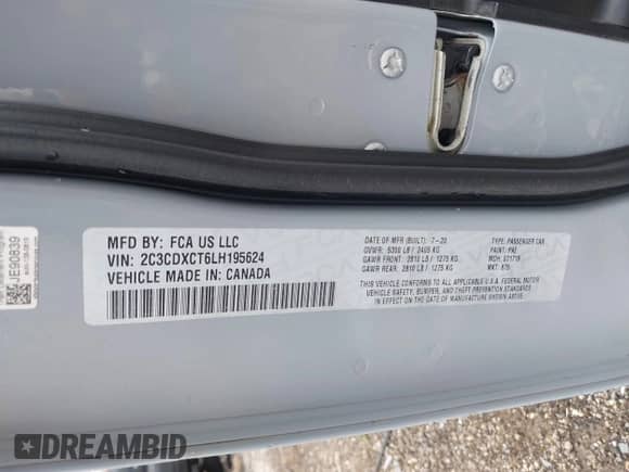 2020 Dodge Charger R/T with VIN 2C3CDXCT6LH195624, listed as a IAAI auction lot 42417913 with 100,686 mi miles and . Bid and sale history available at DreamBid. Image 9.