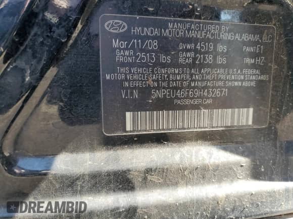 2009 Hyundai Sonata SE с VIN 5NPEU46F69H432671, выставлен на аукционе Copart как лот 66739465 с пробегом 179 888 миль миль и Списание • Salvage title. История ставок и продаж доступна на DreamBid. Изображение 12.